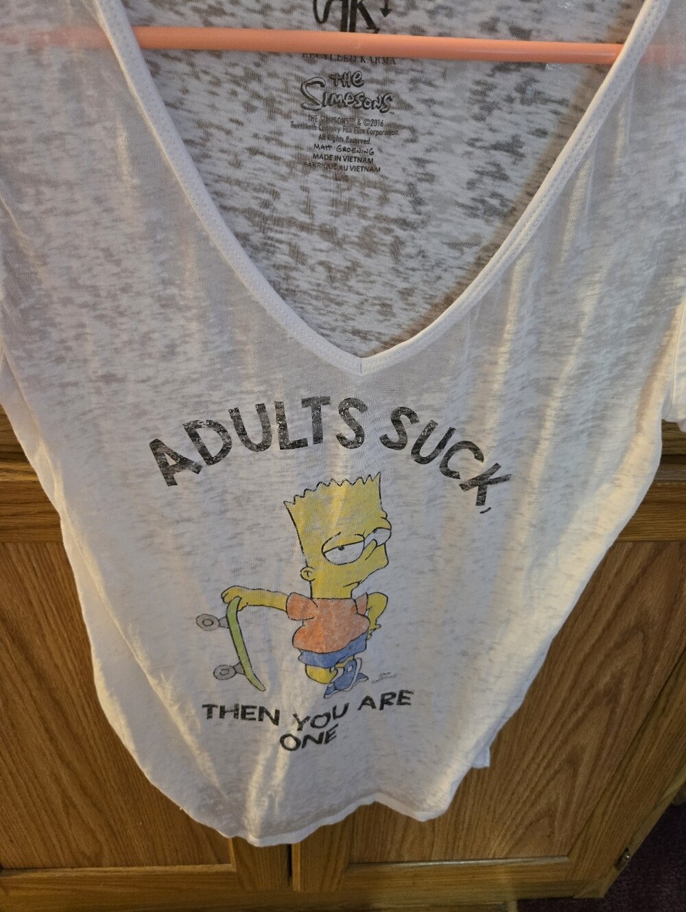 The Simpsons "Adults Suck" Bart Graphic V-Neck Tee - White